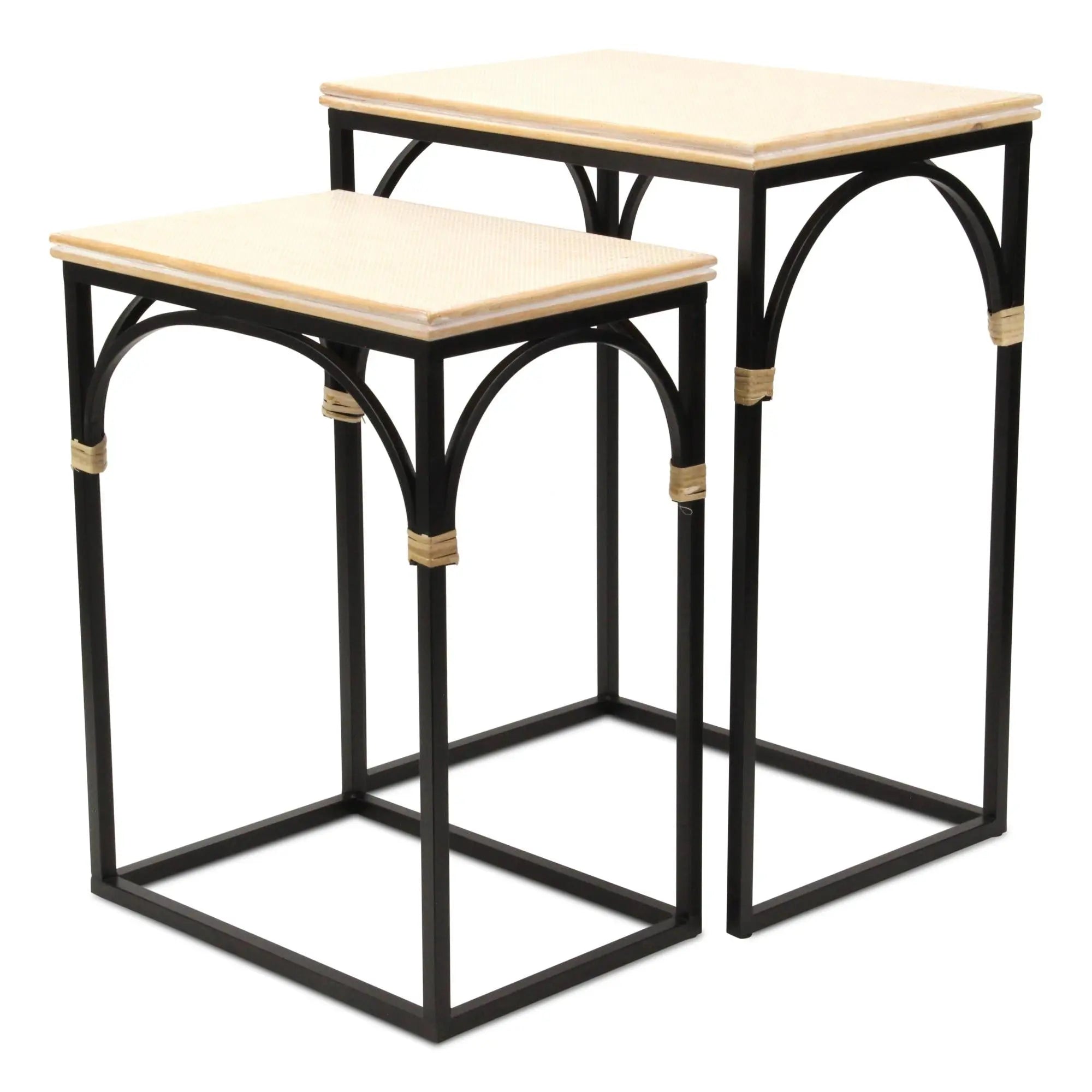 Set of Two Light Brown and Black Distressed Solid Wood and Steel Frame Nested Tables Homeroots Living Room