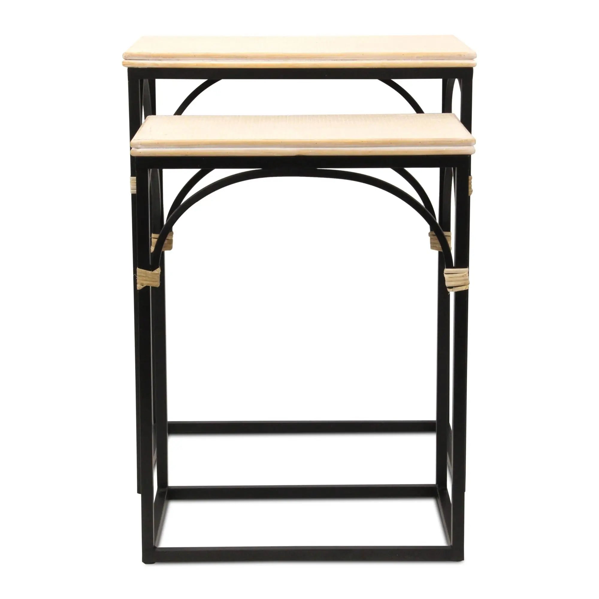 Set of Two Light Brown and Black Distressed Solid Wood and Steel Frame Nested Tables Homeroots Living Room