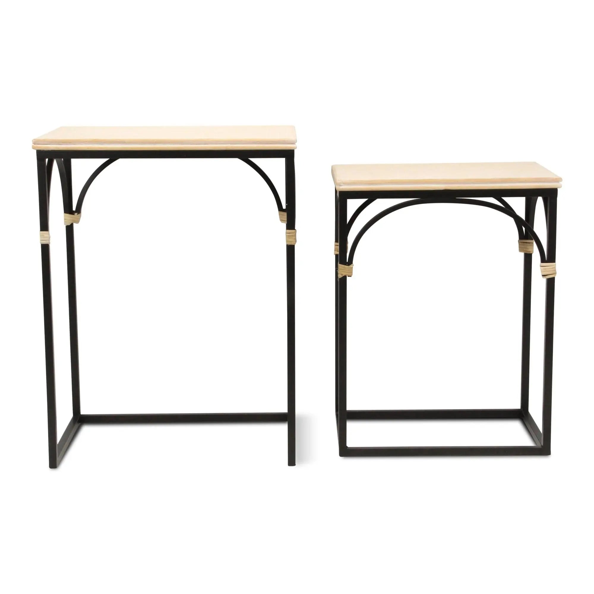 Set of Two Light Brown and Black Distressed Solid Wood and Steel Frame Nested Tables Homeroots Living Room