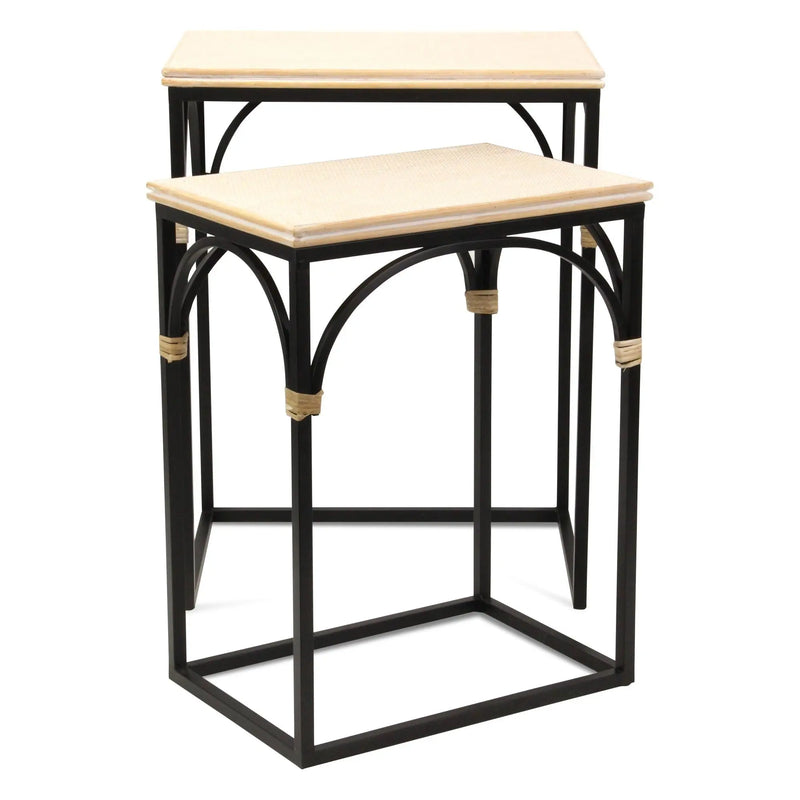 Set of Two Light Brown and Black Distressed Solid Wood and Steel Frame Nested Tables Homeroots Living Room