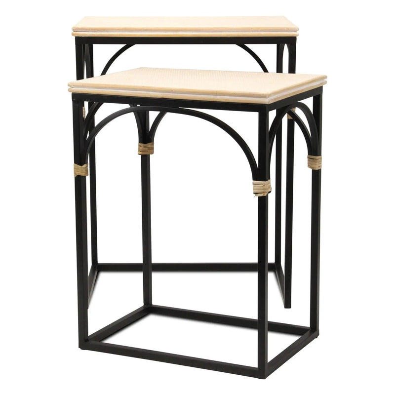 Set of Two Light Brown and Black Distressed Solid Wood and Steel Frame Nested Tables Homeroots Living Room