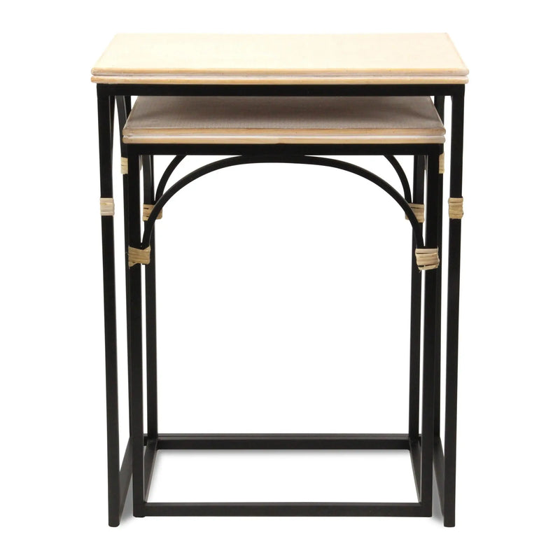 Set of Two Light Brown and Black Distressed Solid Wood and Steel Frame Nested Tables Homeroots Living Room