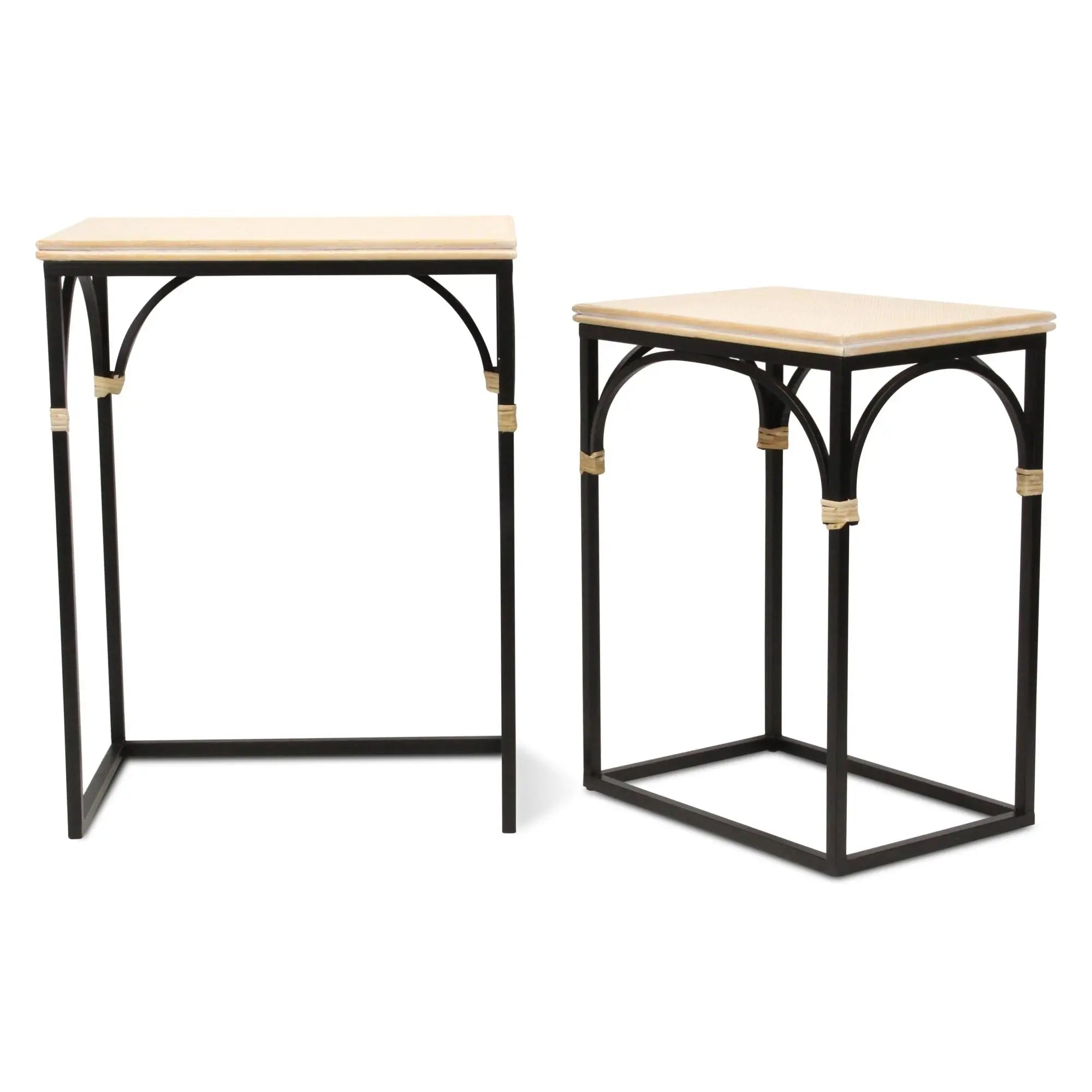 Set of Two Light Brown and Black Distressed Solid Wood and Steel Frame Nested Tables Homeroots Living Room