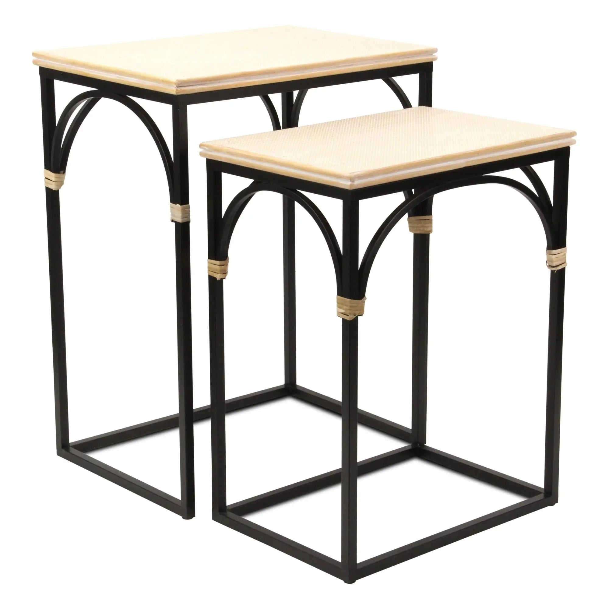 Set of Two Light Brown and Black Distressed Solid Wood and Steel Frame Nested Tables Homeroots Living Room