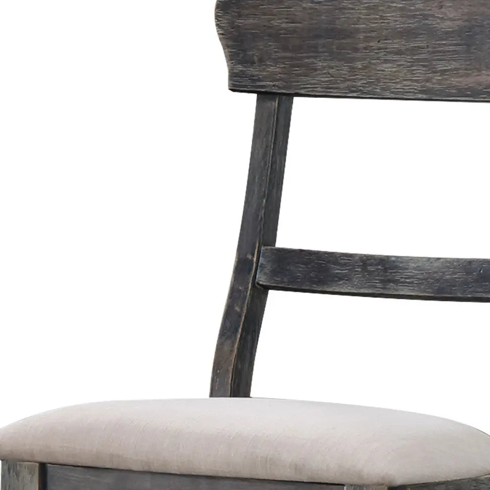 Set of Two Light Brown and Gray Linen Slat Back Dining Side Chairs Homeroots Kitchen & Dining