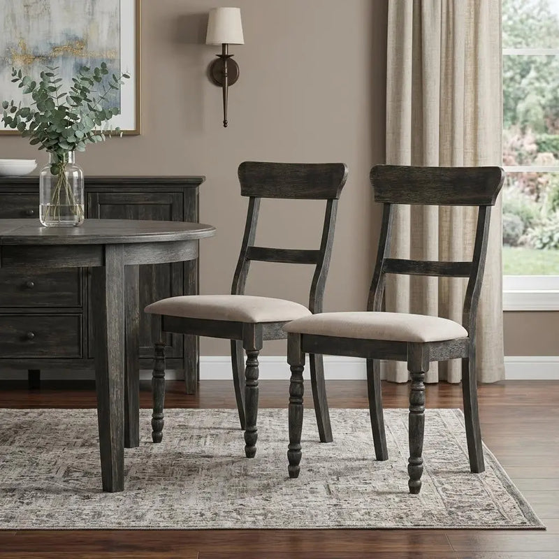 Set of Two Light Brown and Gray Linen Slat Back Dining Side Chairs Homeroots Kitchen & Dining
