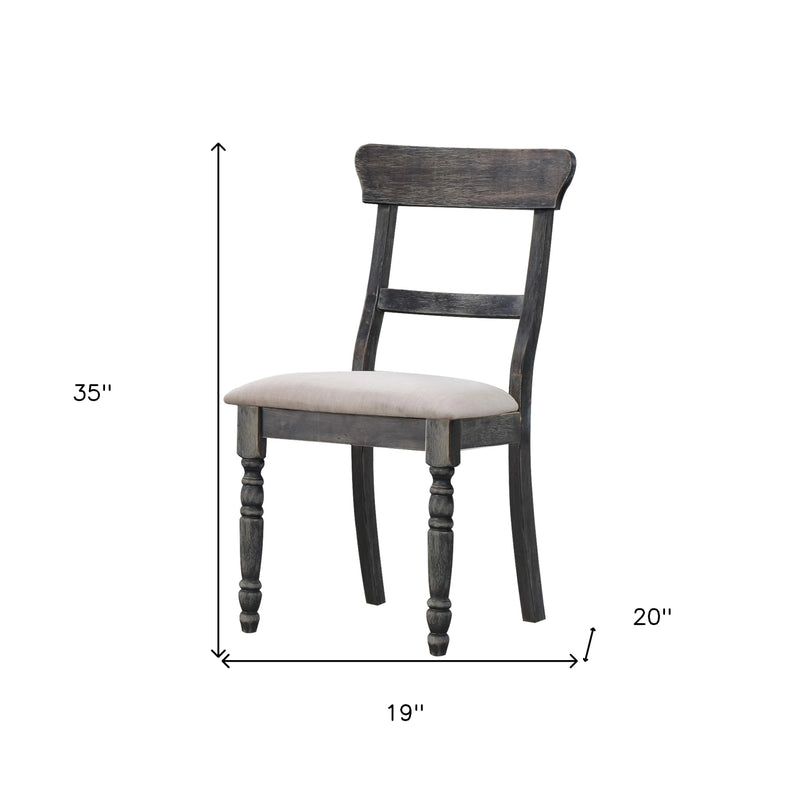 Set of Two Light Brown and Gray Linen Slat Back Dining Side Chairs Homeroots Kitchen & Dining