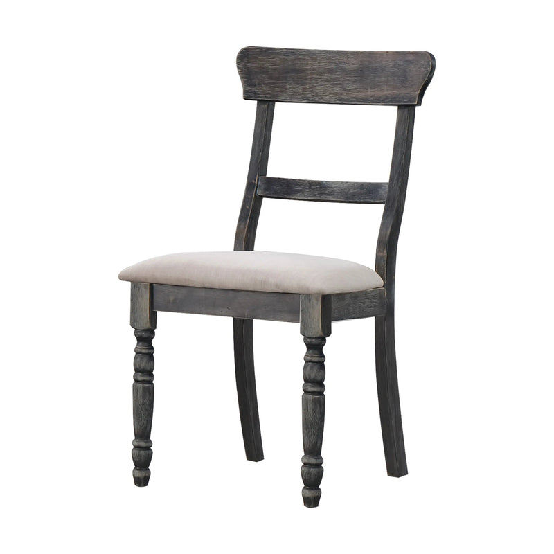 Set of Two Light Brown and Gray Linen Slat Back Dining Side Chairs Homeroots Kitchen & Dining