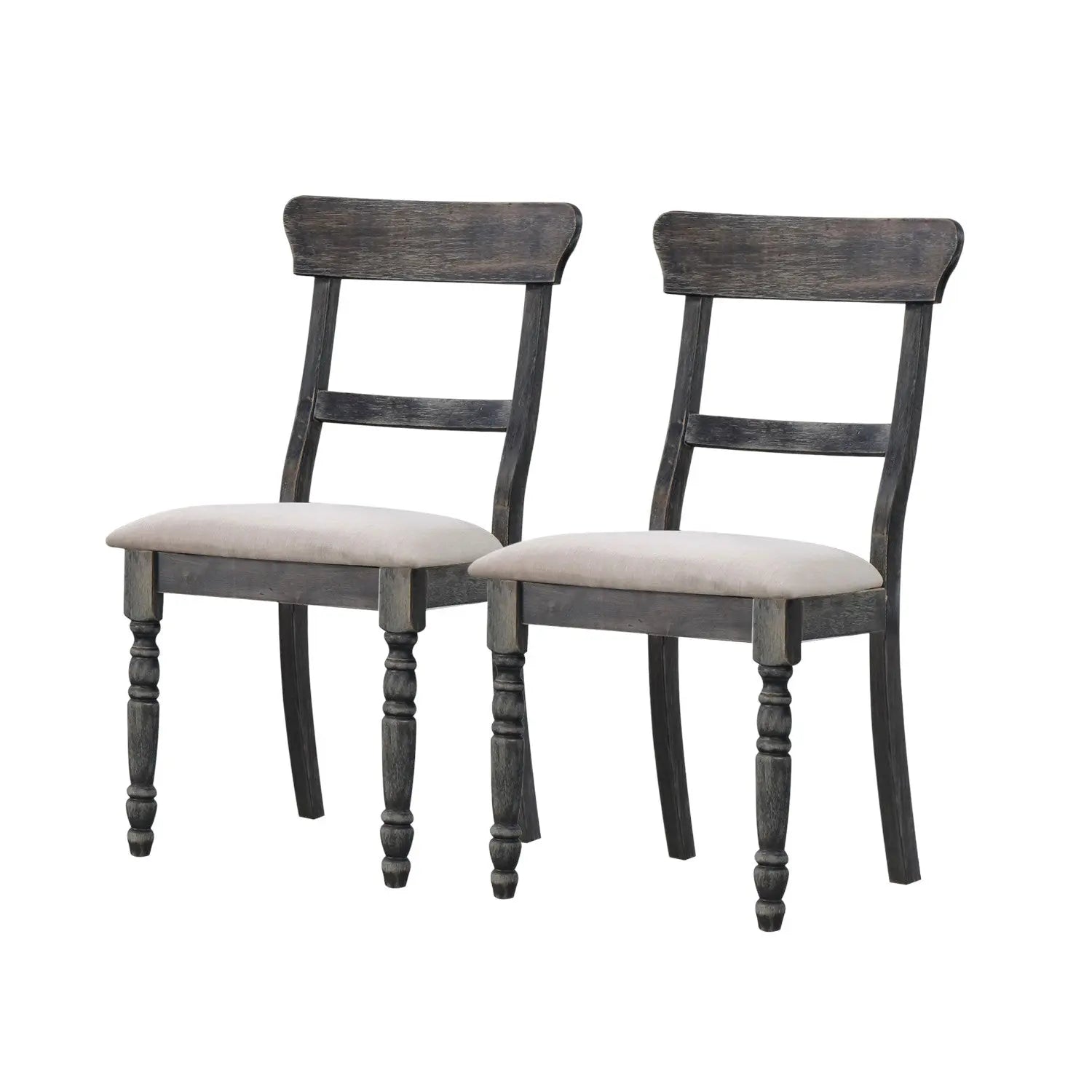 Set of Two Light Brown and Gray Linen Slat Back Dining Side Chairs Homeroots Kitchen & Dining