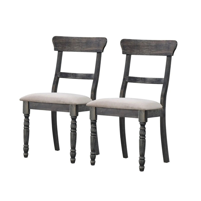 Set of Two Light Brown and Gray Linen Slat Back Dining Side Chairs Homeroots Kitchen & Dining