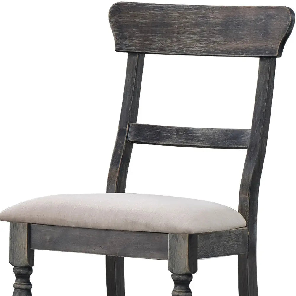 Set of Two Light Brown and Gray Linen Slat Back Dining Side Chairs Homeroots Kitchen & Dining