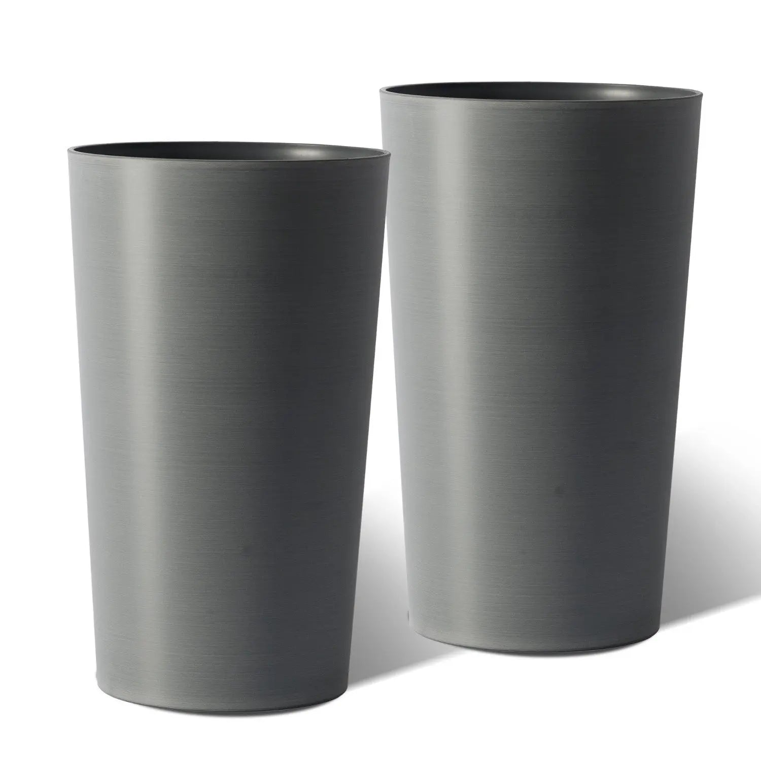 Set of Two Light Gray Heavy Duty Plastic Cylindrical Planter Pots Homeroots Outdoor