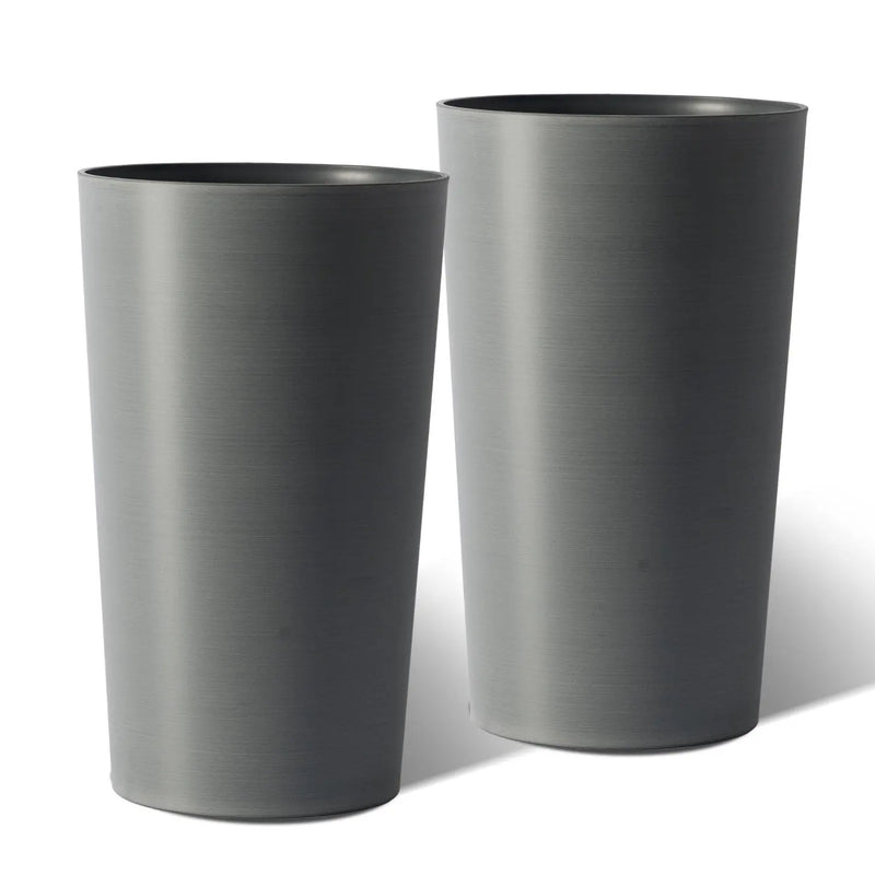 Set of Two Light Gray Heavy Duty Plastic Cylindrical Planter Pots Homeroots Outdoor