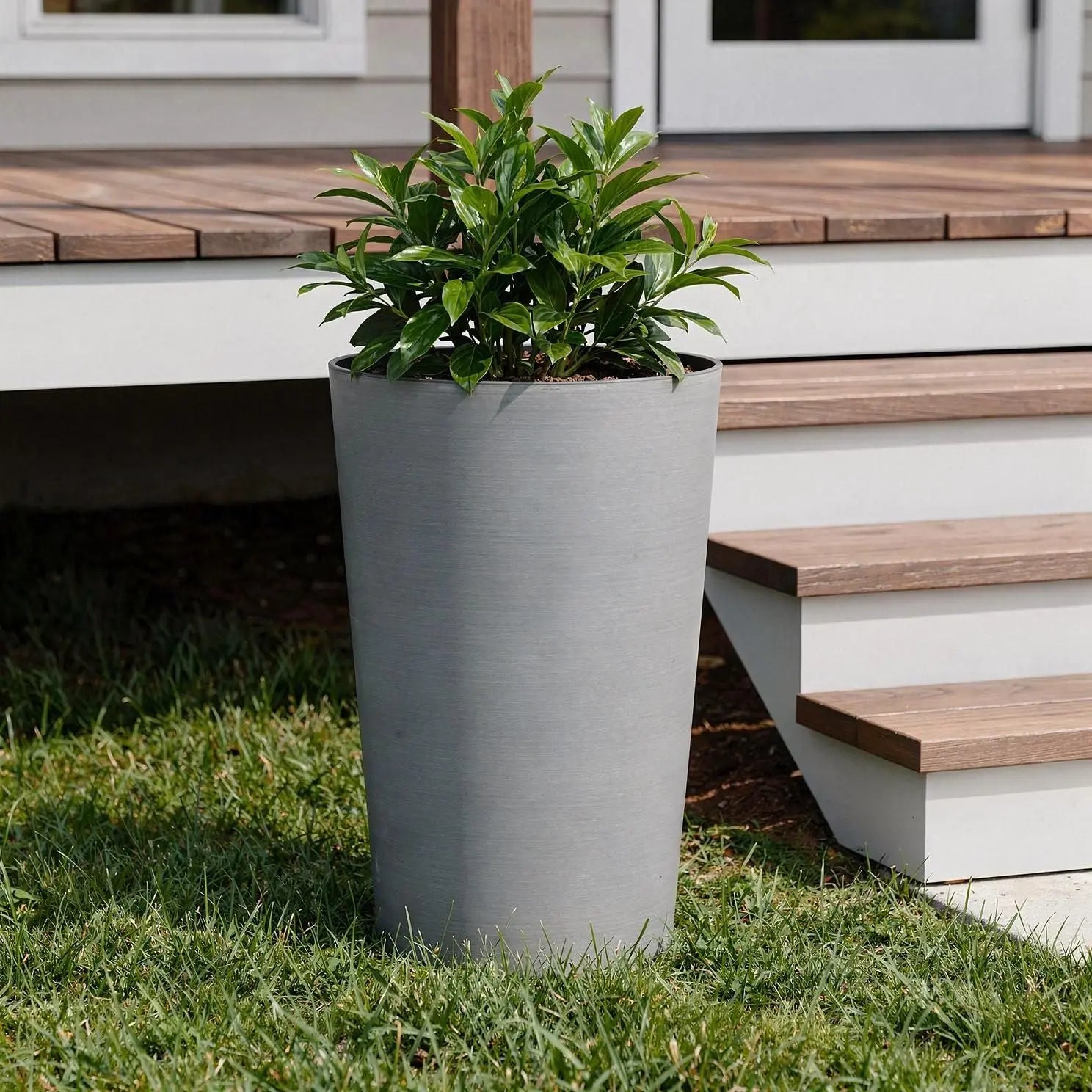 Set of Two Light Gray Heavy Duty Plastic Cylindrical Planter Pots Homeroots Outdoor