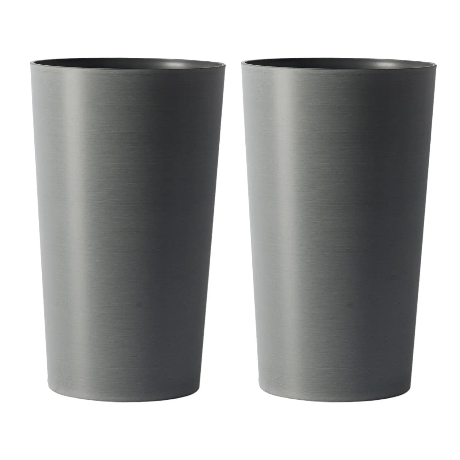 Set of Two Light Gray Heavy Duty Plastic Cylindrical Planter Pots Homeroots Outdoor