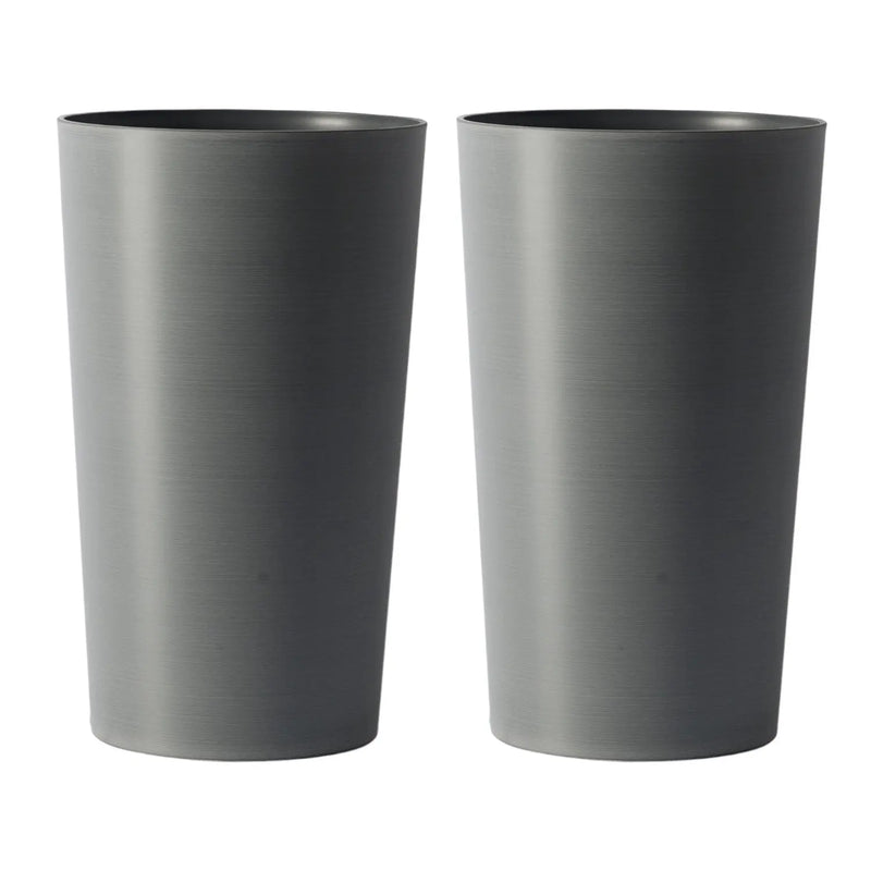 Set of Two Light Gray Heavy Duty Plastic Cylindrical Planter Pots Homeroots Outdoor