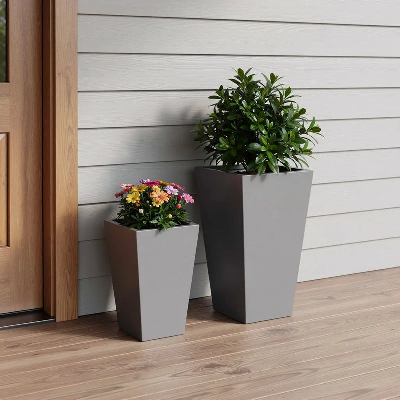Set of Two Light Gray Magnesium Oxide Rectangular Planter Box Homeroots Outdoor