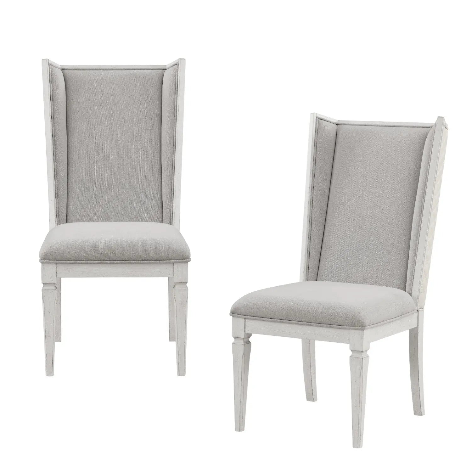Set of Two Light Gray and White Linen Open Back Dining Side Chairs Homeroots Kitchen & Dining