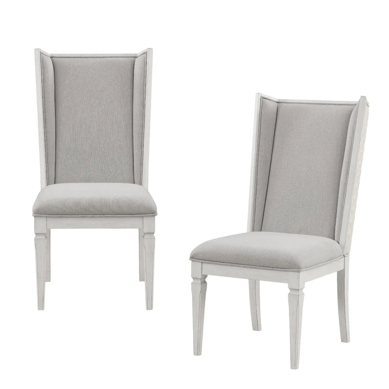 Set of Two Light Gray and White Linen Open Back Dining Side Chairs Homeroots Kitchen & Dining