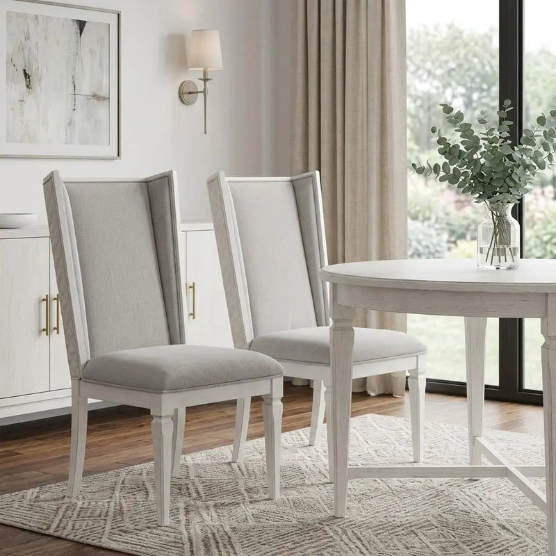 Set of Two Light Gray and White Linen Open Back Dining Side Chairs Homeroots Kitchen & Dining