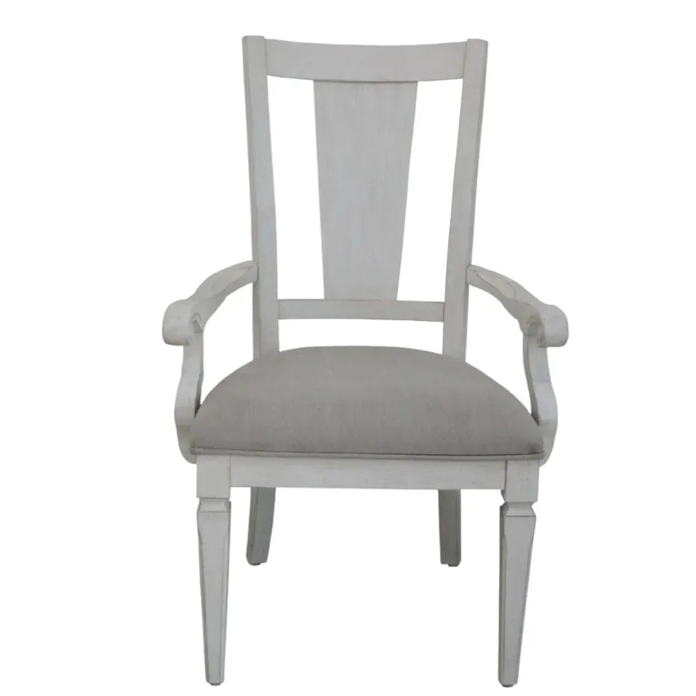 Set of Two Light Gray and White Upholstered Linen And Solid Wood Open Back Dining Arm Chairs Homeroots Kitchen & Dining