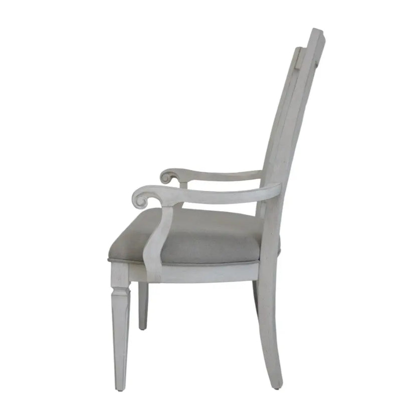 Set of Two Light Gray and White Upholstered Linen And Solid Wood Open Back Dining Arm Chairs Homeroots Kitchen & Dining