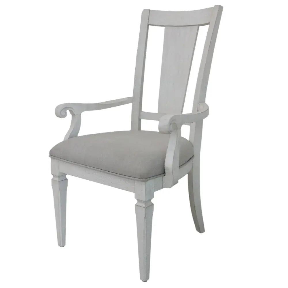 Set of Two Light Gray and White Upholstered Linen And Solid Wood Open Back Dining Arm Chairs Homeroots Kitchen & Dining
