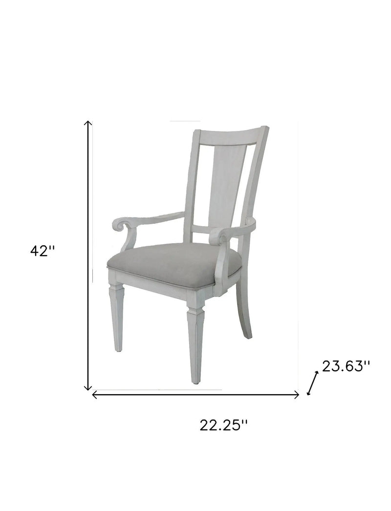 Set of Two Light Gray and White Upholstered Linen And Solid Wood Open Back Dining Arm Chairs Homeroots Kitchen & Dining
