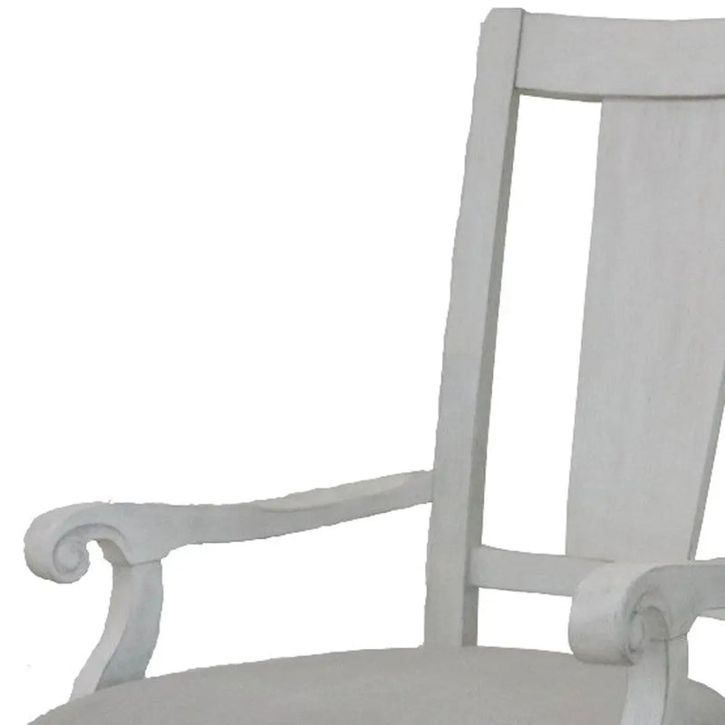 Set of Two Light Gray and White Upholstered Linen And Solid Wood Open Back Dining Arm Chairs Homeroots Kitchen & Dining