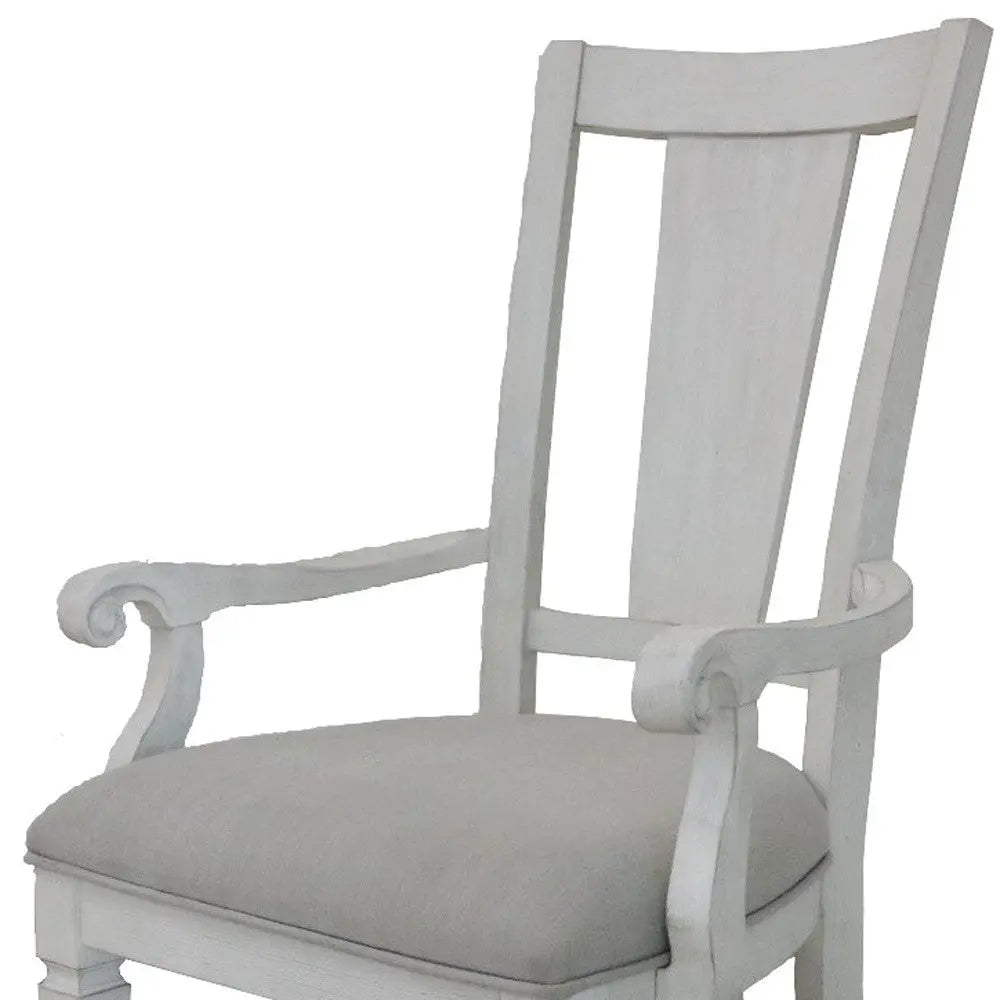 Set of Two Light Gray and White Upholstered Linen And Solid Wood Open Back Dining Arm Chairs Homeroots Kitchen & Dining