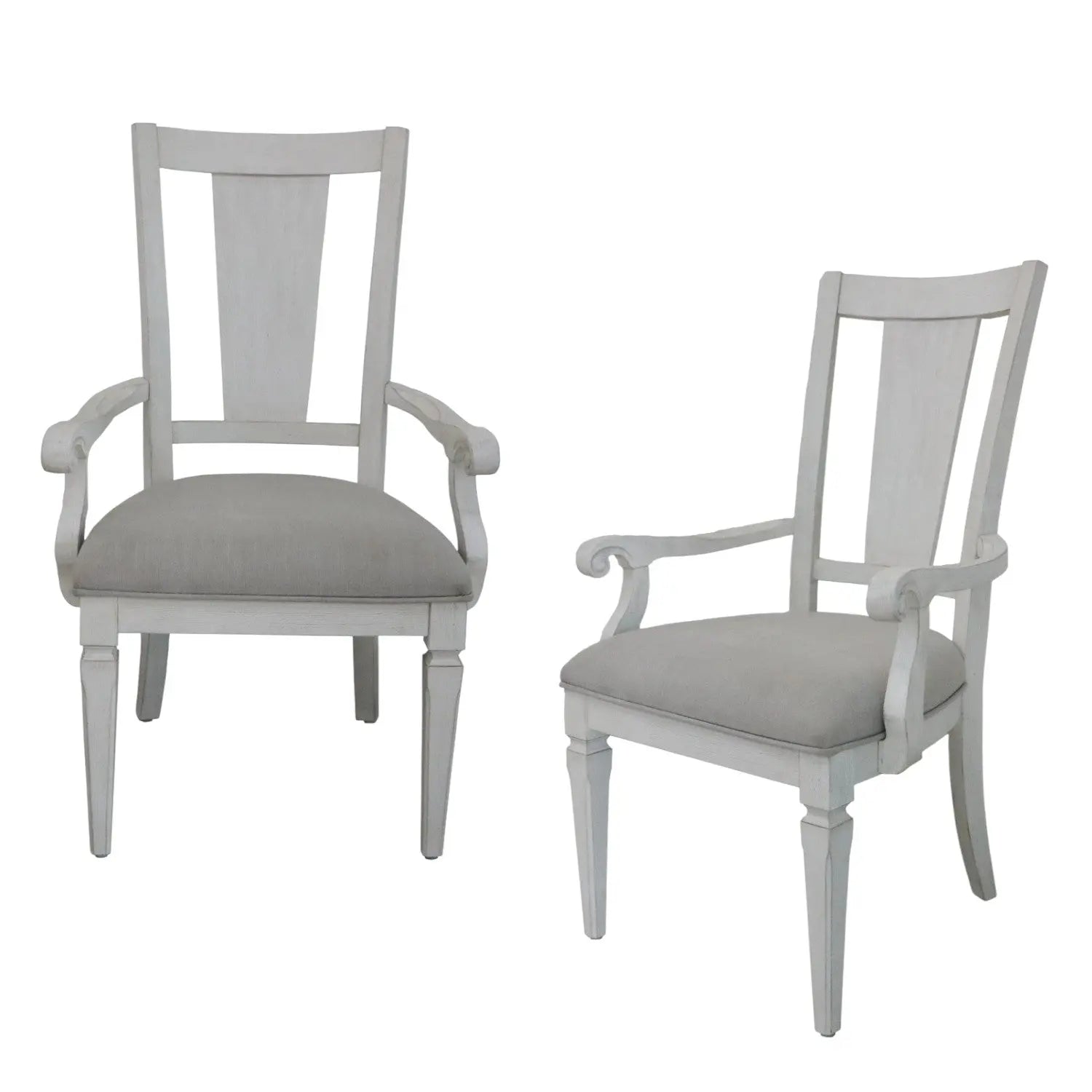 Set of Two Light Gray and White Upholstered Linen And Solid Wood Open Back Dining Arm Chairs Homeroots Kitchen & Dining