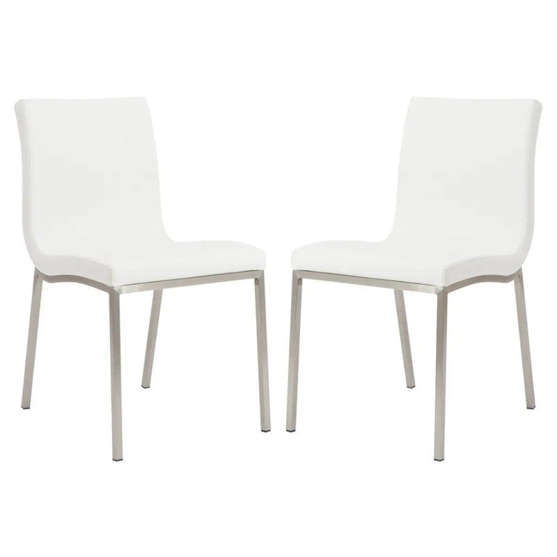 Set of Two Minimalist White Faux Faux Leather Chairs Homeroots Kitchen & Dining