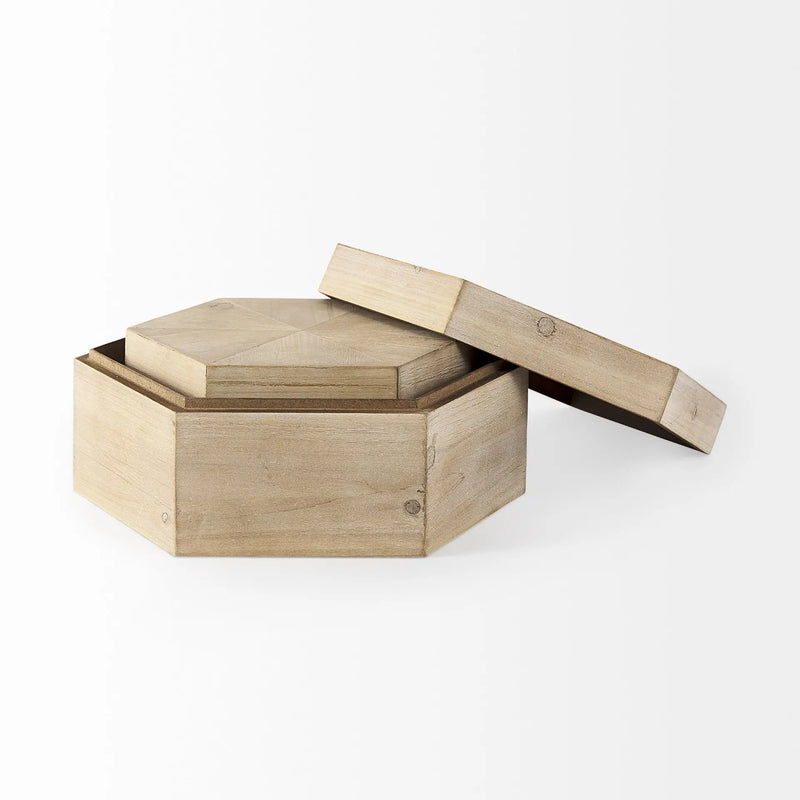 Set of Two Natural Solid Wood Box With Lid Homeroots Office