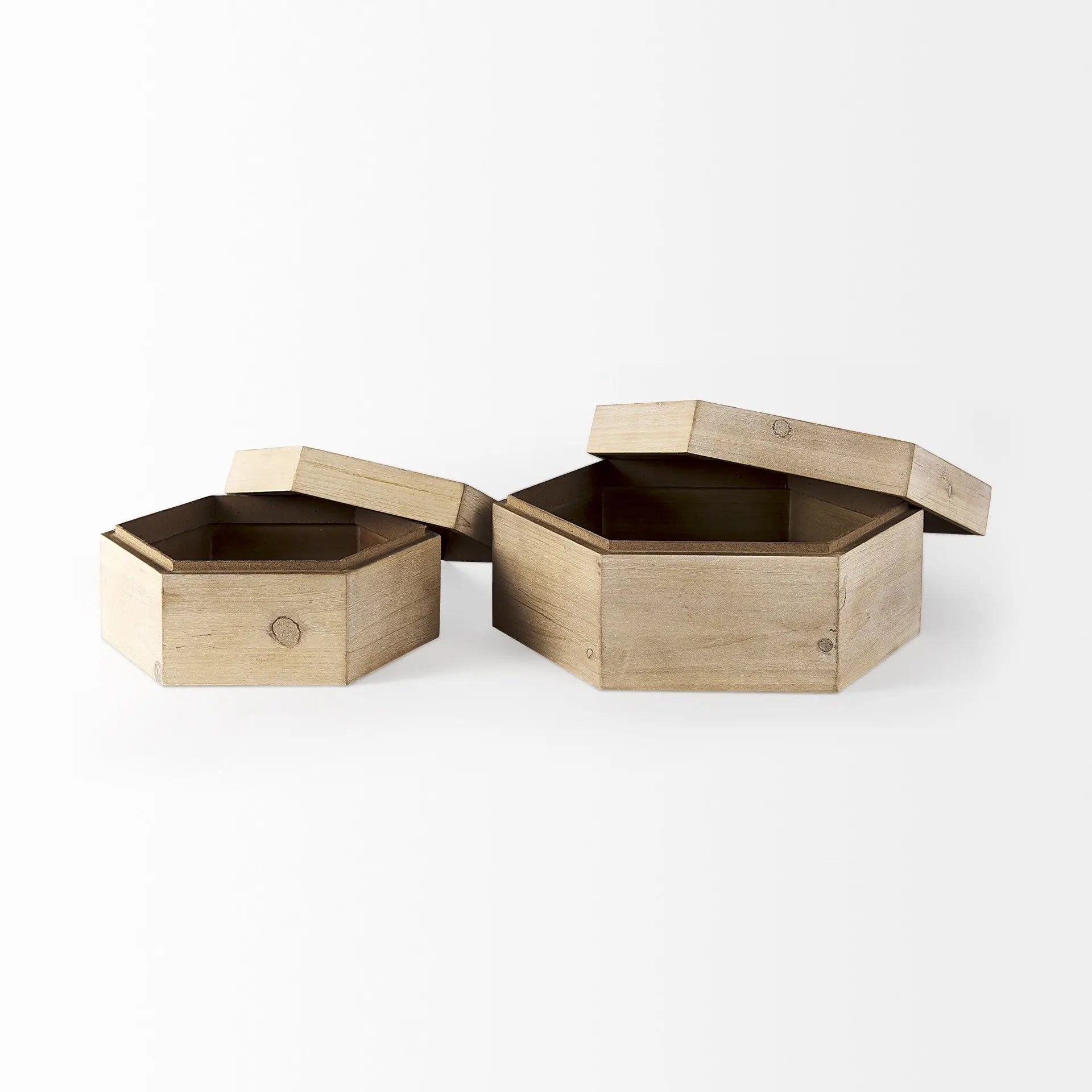 Set of Two Natural Solid Wood Box With Lid Homeroots Office