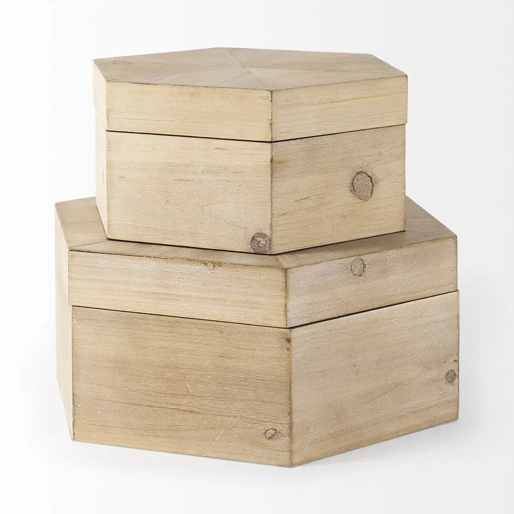 Set of Two Natural Solid Wood Box With Lid Homeroots Office