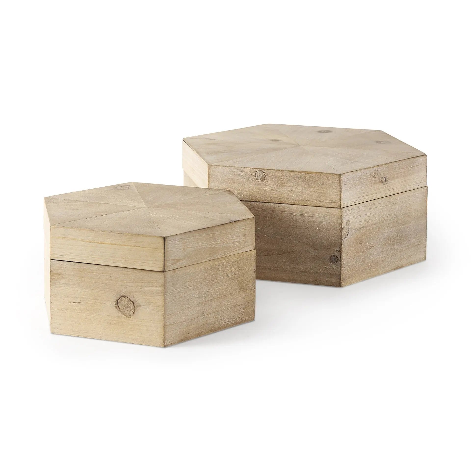 Set of Two Natural Solid Wood Box With Lid Homeroots Office
