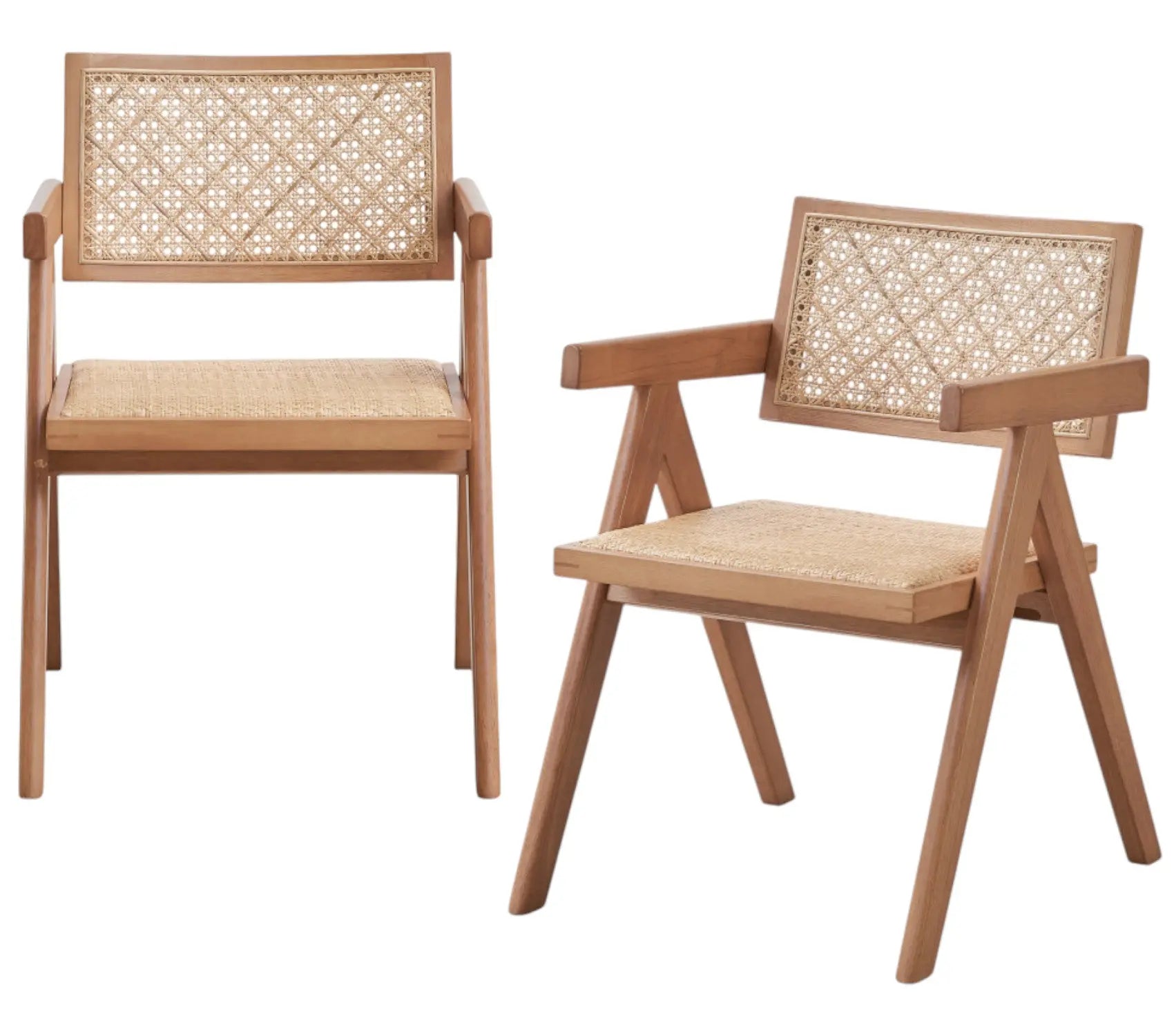 Set of Two Natural Solid Wood and Rattan Open Back Dining Arm Chairs Homeroots Kitchen & Dining
