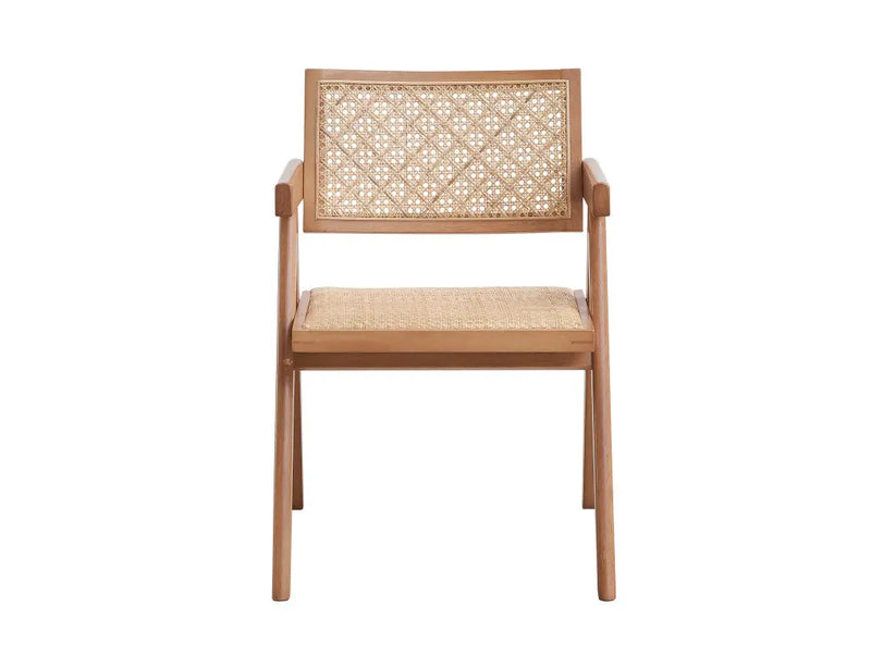Set of Two Natural Solid Wood and Rattan Open Back Dining Arm Chairs Homeroots Kitchen & Dining