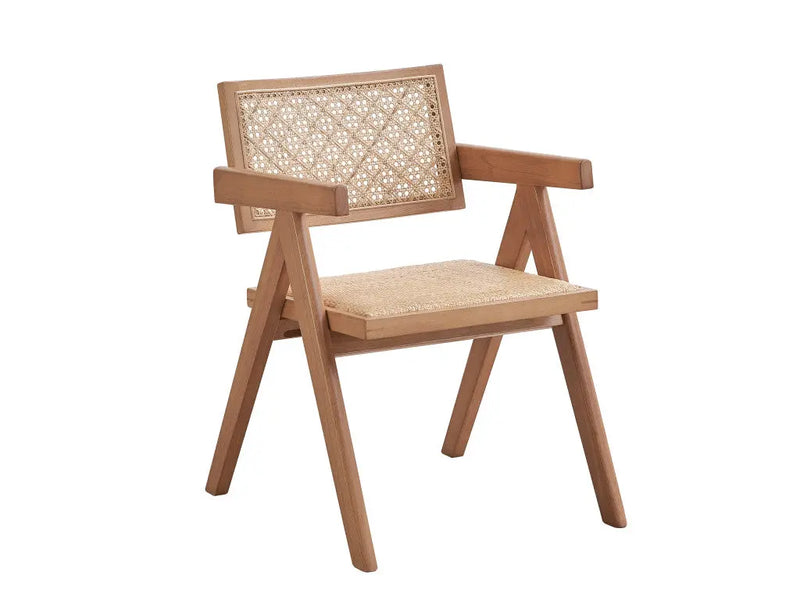 Set of Two Natural Solid Wood and Rattan Open Back Dining Arm Chairs Homeroots Kitchen & Dining