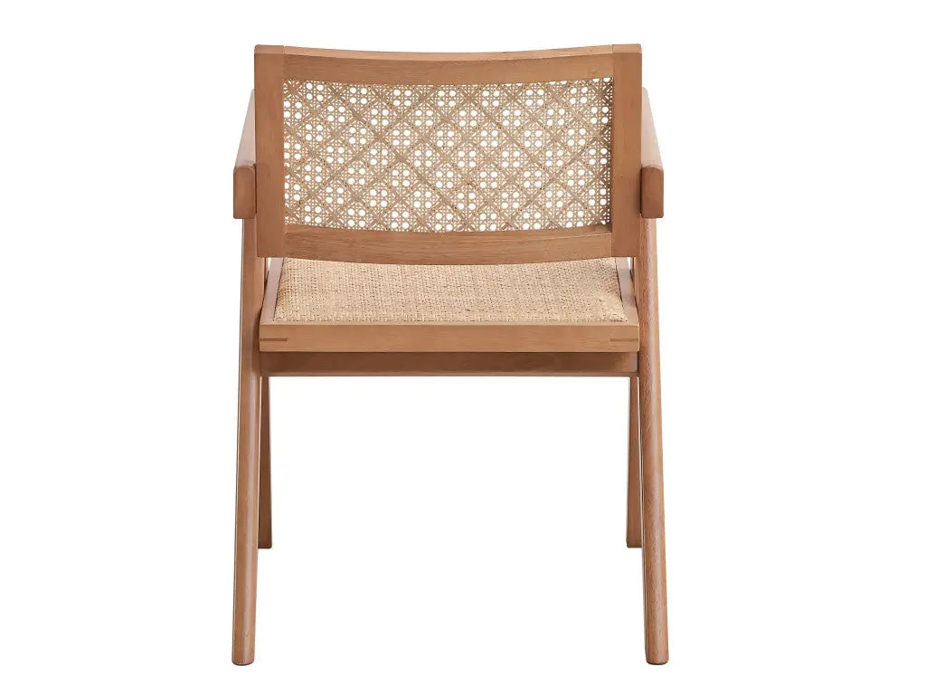 Set of Two Natural Solid Wood and Rattan Open Back Dining Arm Chairs Homeroots Kitchen & Dining