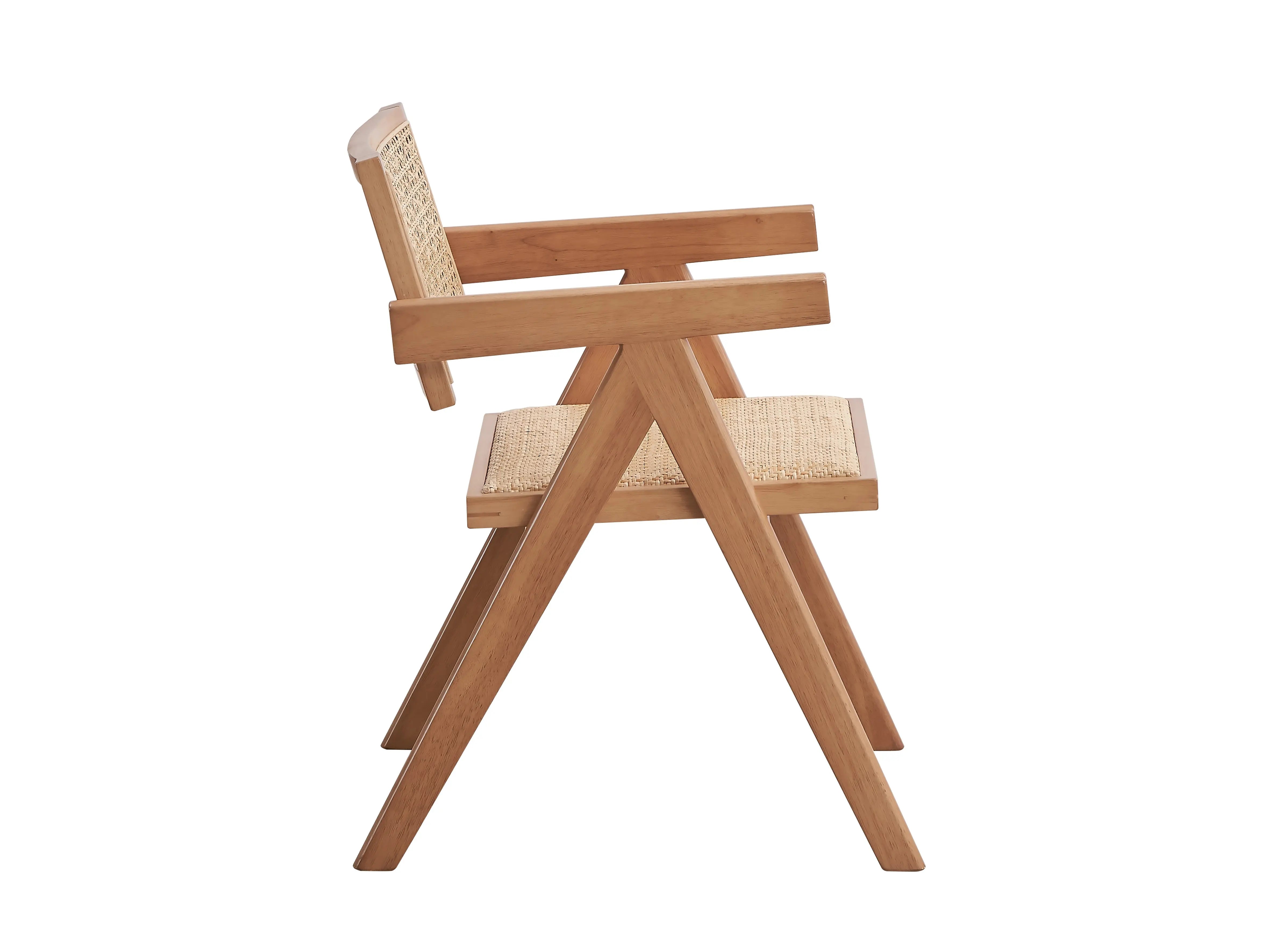 Set of Two Natural Solid Wood and Rattan Open Back Dining Arm Chairs Homeroots Kitchen & Dining
