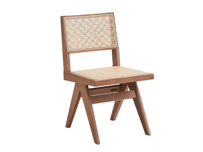 Set of Two Natural Solid Wood and Rattan Open Back Dining Side Chairs Homeroots Kitchen & Dining