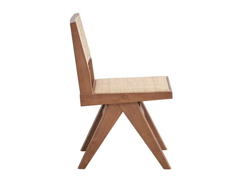 Set of Two Natural Solid Wood and Rattan Open Back Dining Side Chairs Homeroots Kitchen & Dining