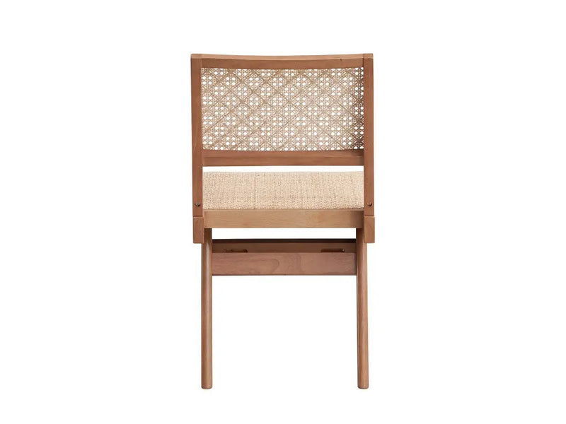 Set of Two Natural Solid Wood and Rattan Open Back Dining Side Chairs Homeroots Kitchen & Dining