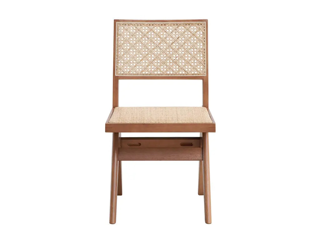 Set of Two Natural Solid Wood and Rattan Open Back Dining Side Chairs Homeroots Kitchen & Dining