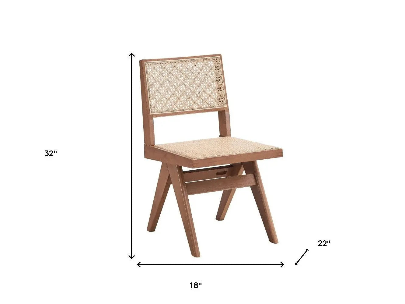 Set of Two Natural Solid Wood and Rattan Open Back Dining Side Chairs Homeroots Kitchen & Dining