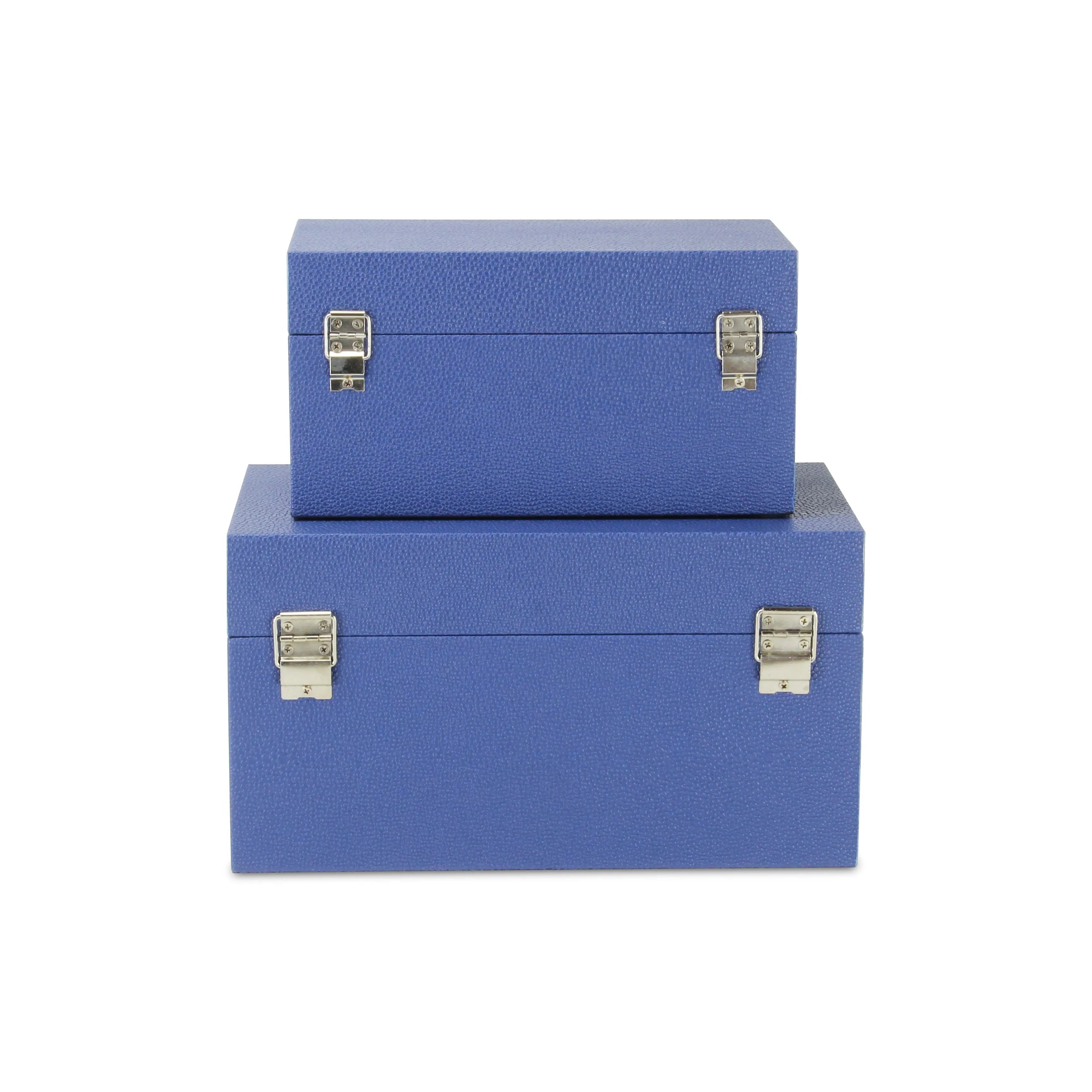 Set of Two Navy Blue Nesting Wood And Shagreen Organizing Box With Lid Homeroots Office