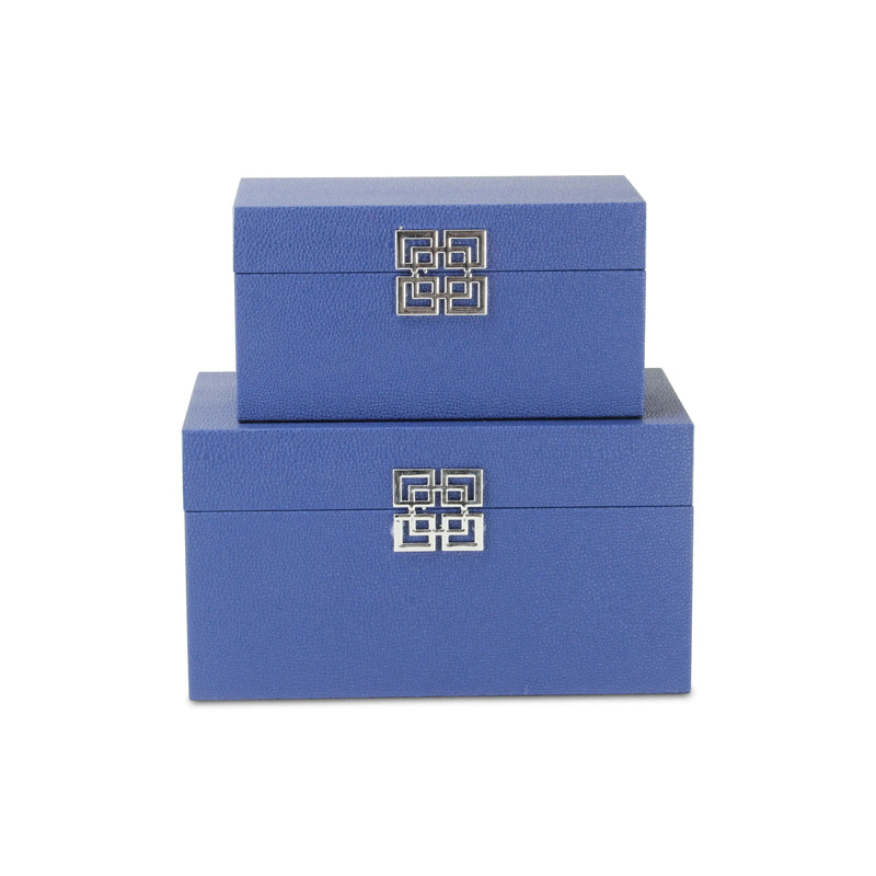 Set of Two Navy Blue Nesting Wood And Shagreen Organizing Box With Lid Homeroots Office
