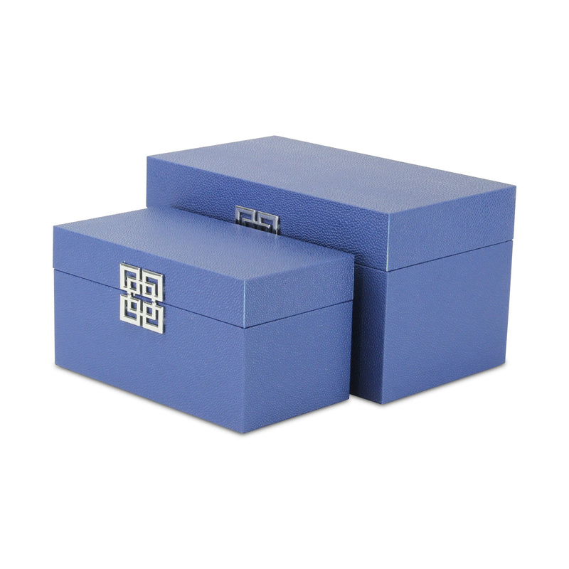 Set of Two Navy Blue Nesting Wood And Shagreen Organizing Box With Lid Homeroots Office