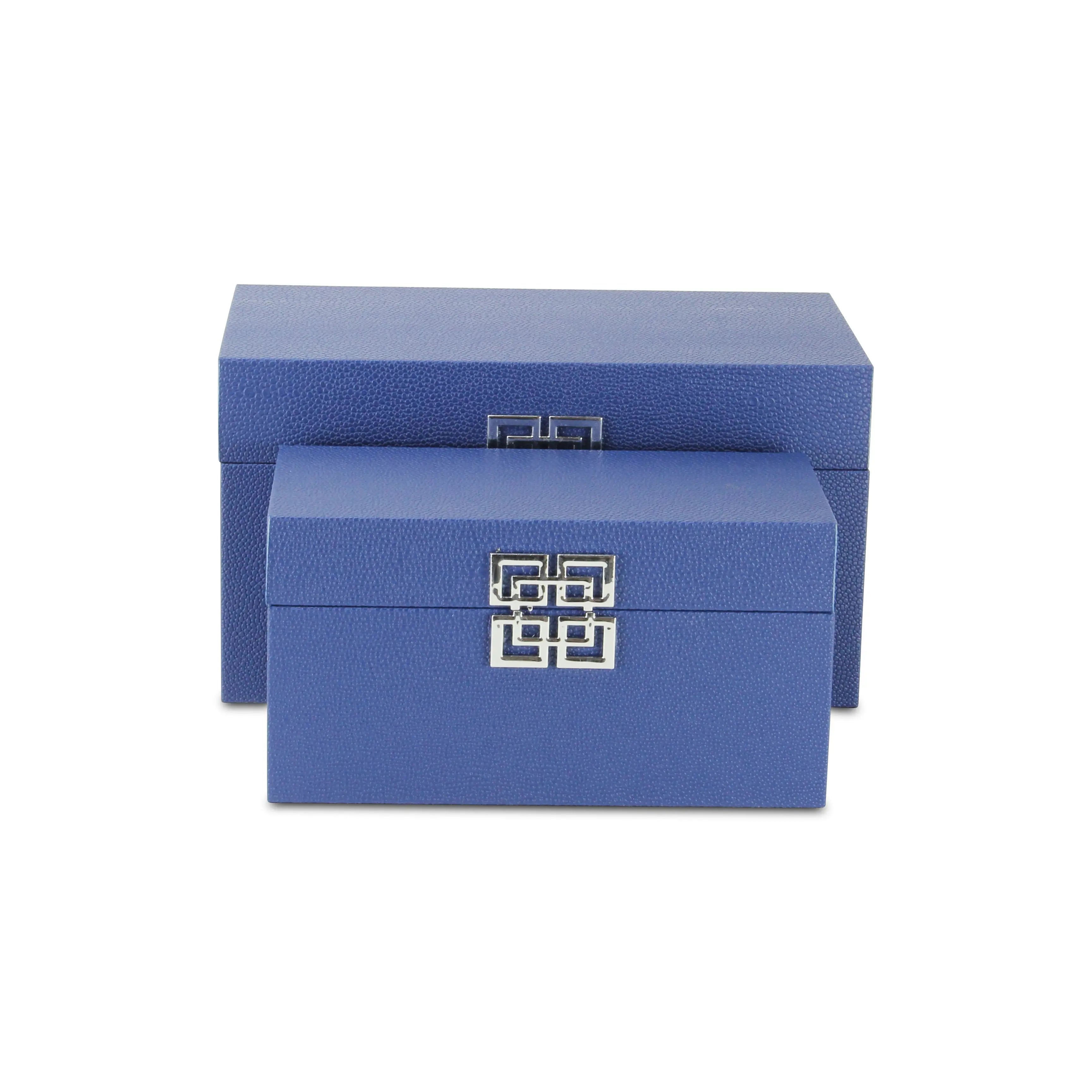 Set of Two Navy Blue Nesting Wood And Shagreen Organizing Box With Lid Homeroots Office